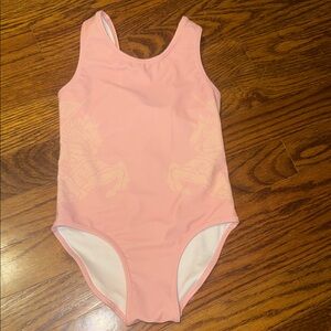 Girls Pink One-Piece Swimsuit with Subtle Horse Print